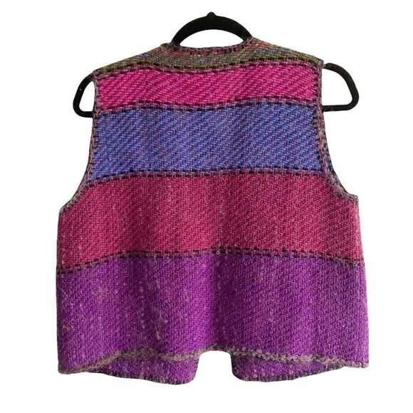 HAND WOVEN Sleeveless Open Cardigan Vest Purple Pink S/M - Picture 3 of 4